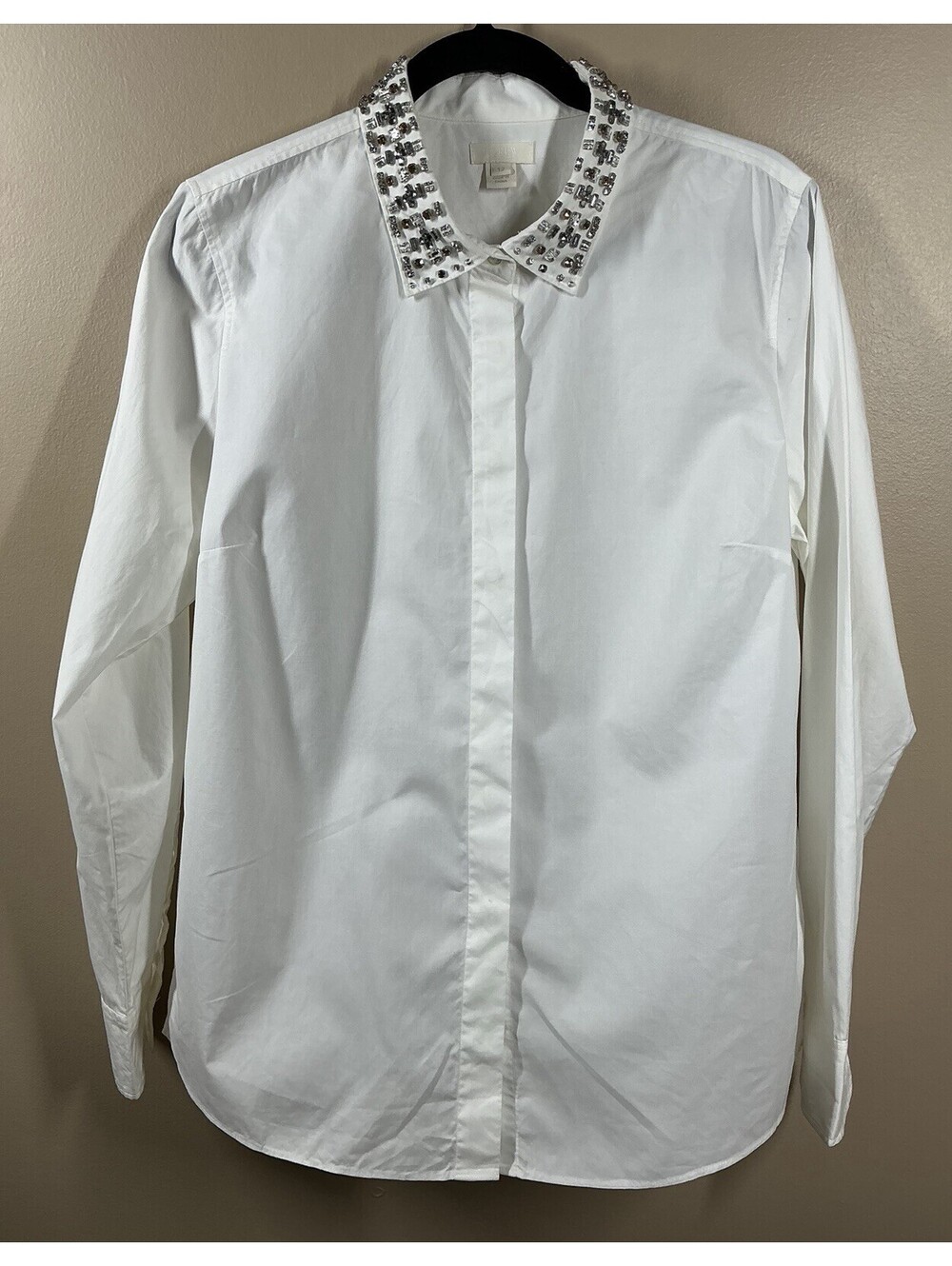 J.Crew White Jewel Crystal Embellished Color Button-Down Shirt  Size 12